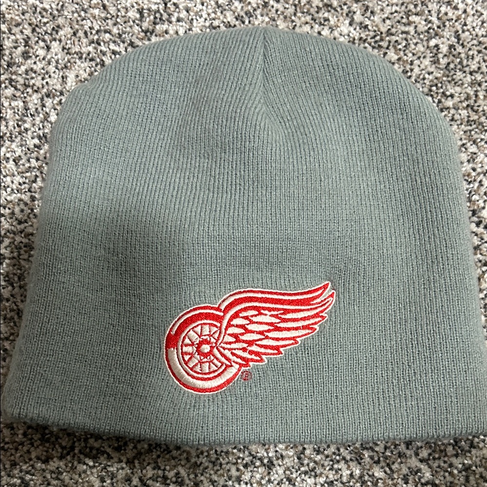 Gray Beanie with Red Winged Wheel Logo